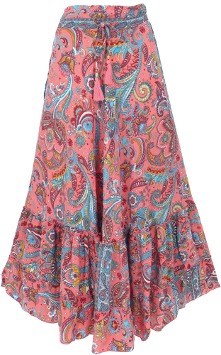 Boho maxi skirt, light long summer skirt - turquoise/pink