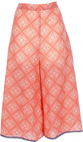 Ankle-length palazzo pants, wide boho summer pants, 7/8 cotton culottes - salmon orange