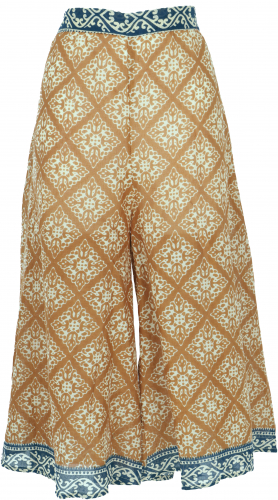 Ankle-length palazzo pants, wide boho summer pants, 7/8 cotton culottes - light brown