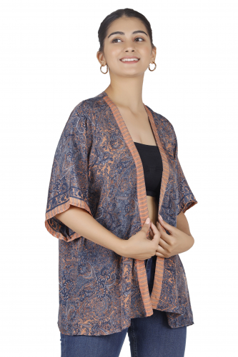 Kimono Jckchen mit kurzen rmeln, Kimonobluse - grau/orange