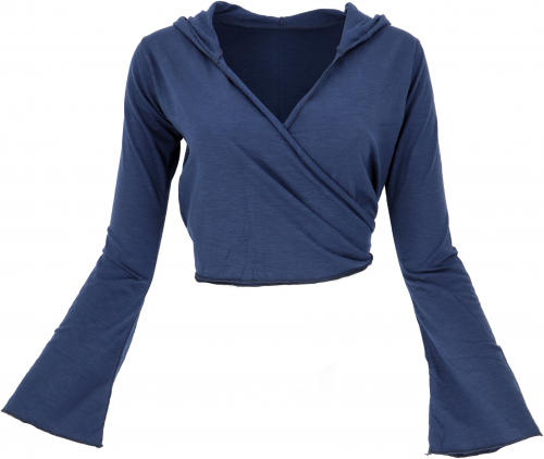 Wrap top, yoga top, long-sleeved shirt with trumpet sleeves - blue
