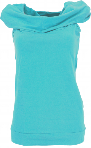 Hooded tank top, Goa festival top made from organic cotton - light blue