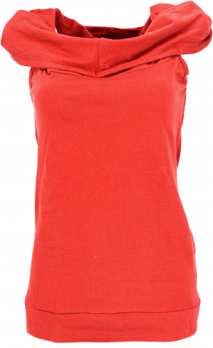 Hooded tank top, Goa festival top made from organic cotton - coral red