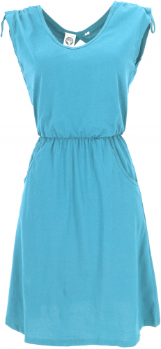 Ethno mini dress, backless dress made of organic cotton - blue