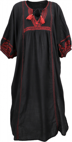 Long boho summer dress, embroidered maxi dress, kaftan - black