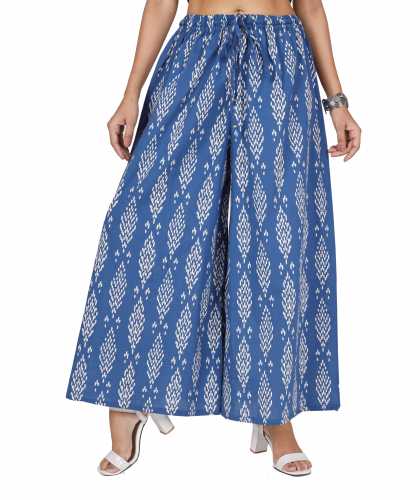 Palazzo pants, culottes, cotton pants with handmade print - indigo