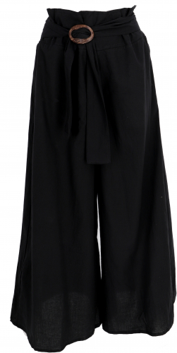 Airy summer pants with coconut buckle, boho palazzo pants, wide cotton pants - black