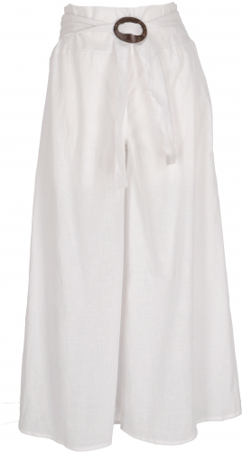 Airy summer pants with coconut buckle, boho palazzo pants, wide cotton pants - white