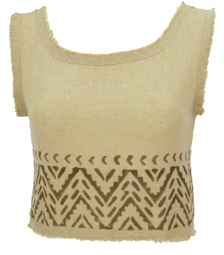 Choli top with handmade print, belly top Goa-chic - sand/brown