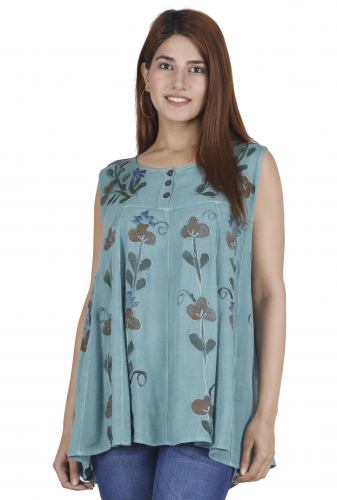 Embroidered Indian hippie blouse, boho-chic blouse - aqua