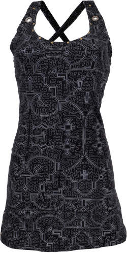 Mini dress with psychedelic print and studs, Goa festival dress - black/gray