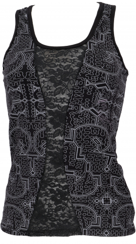 Goa psytrance tank top with lace, yoga top - black/gray