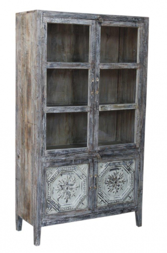 Glass cabinet, display cabinet, kitchen cabinet with metal decorations - Model 22 - 181x102x41 cm 