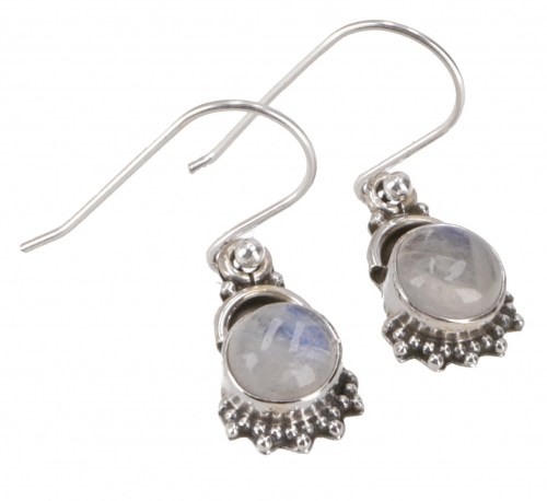 Indian silver earrings, filigree ethno earrings, boho ornament earrings - moonstone - 2 cm 1 cm