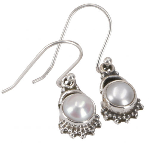 Indian silver earrings, filigree ethno earrings, boho ornament earrings - pearl - 2 cm 1 cm