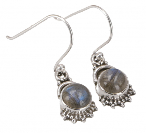 Indian silver earrings, filigree ethno earrings, boho ornament earrings - labradorite - 2 cm 1 cm