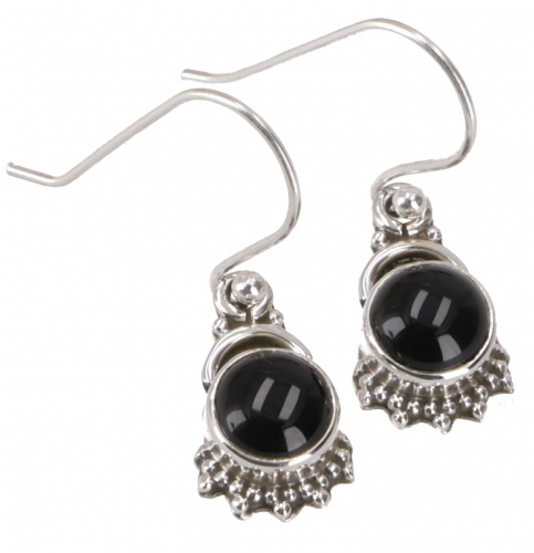 Indian silver earrings, filigree ethno earrings, boho ornament earrings - onyx - 2 cm 1 cm