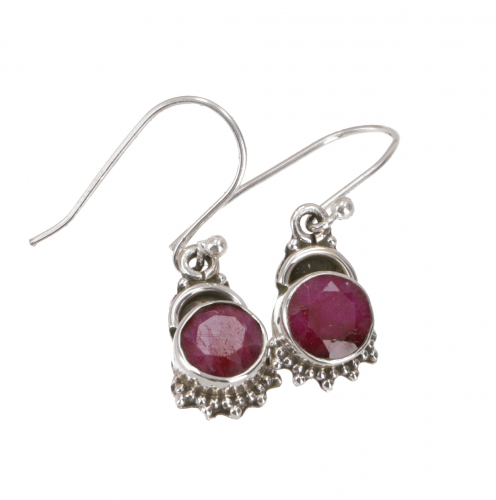 Indian silver earrings, filigree ethno earrings, boho ornament earrings - ruby quartz - 2 cm 1 cm
