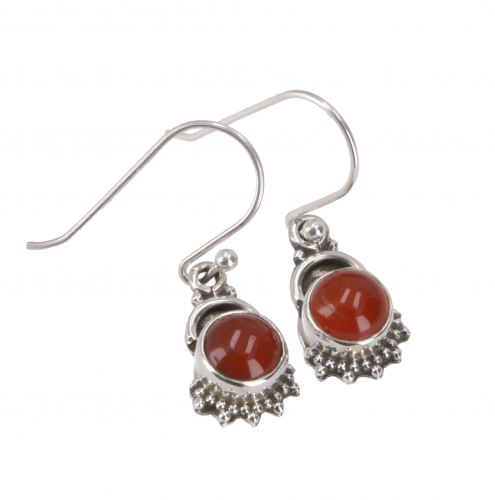Indian silver earrings, filigree ethno earrings, boho ornament earrings - carnelian - 2 cm 1 cm