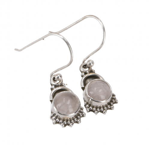 Indian silver earrings, filigree ethno earrings, boho ornament earrings - rose quartz - 2 cm 1 cm