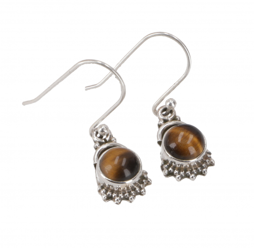 Indian silver earrings, filigree ethno earrings, boho ornament earrings - tiger`s eye - 2 cm 1 cm