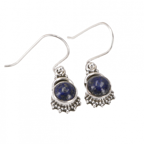 Indian silver earrings, filigree ethno earrings, boho ornament earrings - lapis lazulite - 2 cm 1 cm