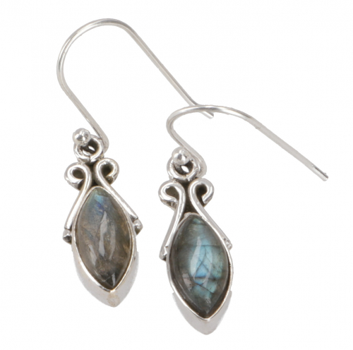 Indian silver earrings, filigree ethno earrings, boho ornament earrings - labradorite - 2x1x0,6 cm 
