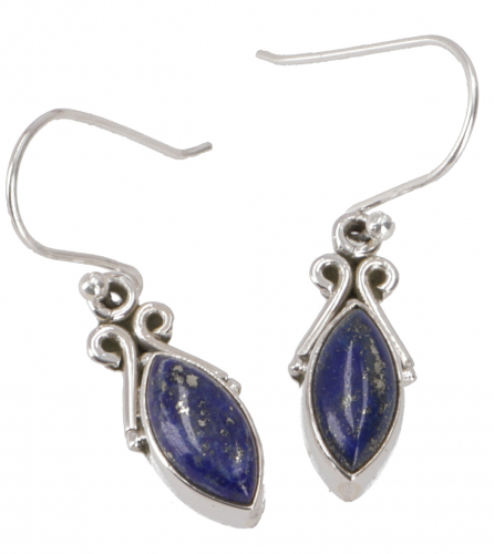 Indian silver earrings, filigree ethno earrings, boho ornament earrings - lapis lazulite - 2x1x0,6 cm 