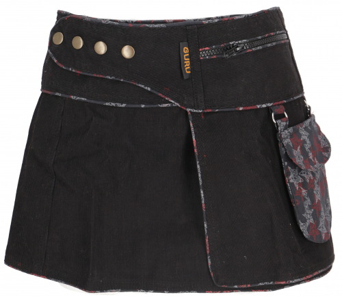 Wrap skirt, corduroy mini skirt, cacheur, sidebag - black