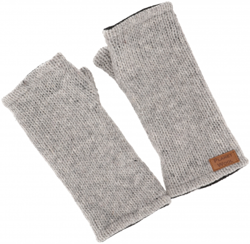 Hand-knitted wrist warmers, hand warmers, wrist warmers from Nepal, arm warmers - gray - 22x10 cm