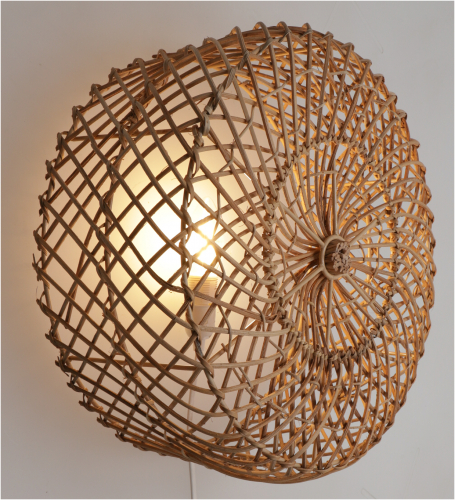 Wall lamp/wall light, handmade in Bali from natural material, rattan - model Maumere brown - 35x35x14 cm 