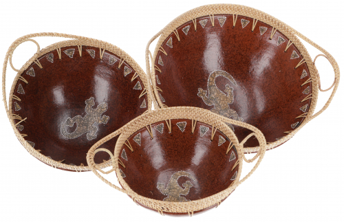 Runde umflochtene Keramikschale, Obstschale, Dekoschale - Design 14