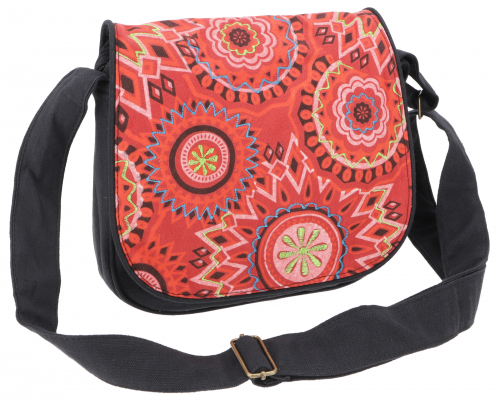 Shoulder bag from Nepal, embroidered mandala bag - black/red - 23x24x12 cm 