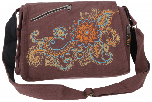 Embroidered boho shoulder bag, hippie bag from Nepal - brown/beige - 24x30x12 cm 