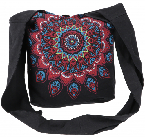 Bestickte Boho Tasche, Schulterbeutel mit Mandala, Nepalbeutel - schwarz/rot - 30x35x14 cm 