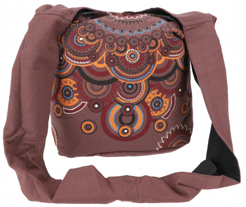Bestickte Boho Tasche, Schulterbeutel mit Mandala, Nepalbeutel - braun - 40x35x14 cm 