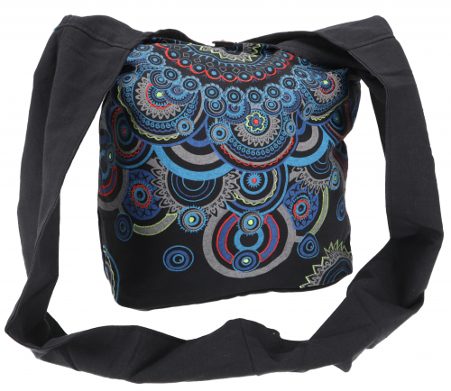 Bestickte Boho Tasche, Schulterbeutel mit Mandala, Nepalbeutel - schwarz/trkis - 40x35x14 cm 