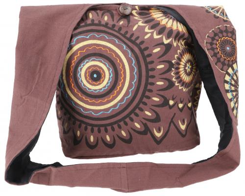 Embroidered boho bag, shoulder bag with mandala, Nepal bag - brown - 40x35x14 cm 