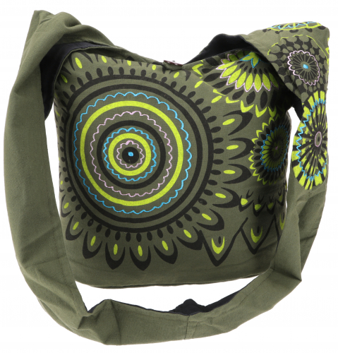 Embroidered boho bag, shoulder bag with mandala, Nepal bag - olive green - 40x35x14 cm 