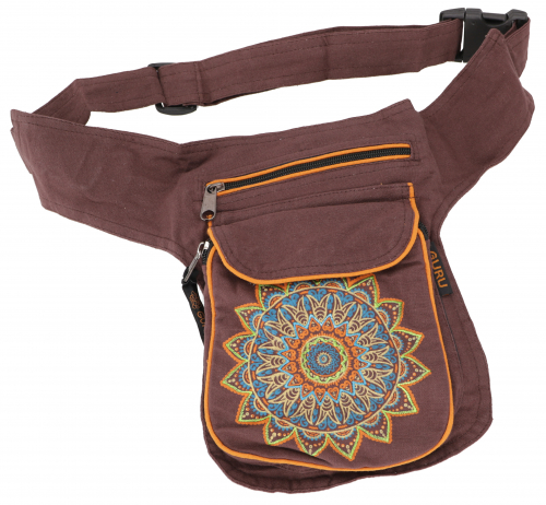 Fabric sidebag hip bag Mandala, Goa belt bag, fanny pack from Nepal - brown - 25x20x4 cm 