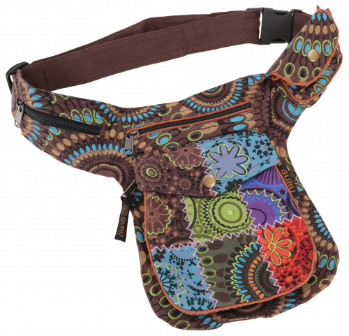 Fabric sidebag patchwork hip bag, goa belt bag, fanny pack from Nepal - brown - 28x20x3 cm 
