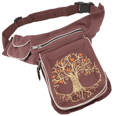 Fabric sidebag hip bag, Goa belt bag, fanny pack from Nepal - Tree of life brown/beige - 28x20x4 cm 