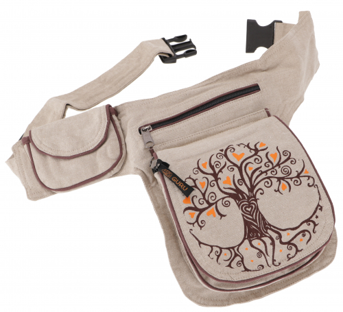 Fabric sidebag hip bag, goa fanny pack, fanny pack from Nepal - Tree of life beige/beige - 28x20x5 cm 
