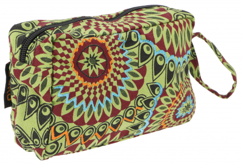 Boho cosmetic bag, small bag from Nepal - green - 13x21x6 cm 