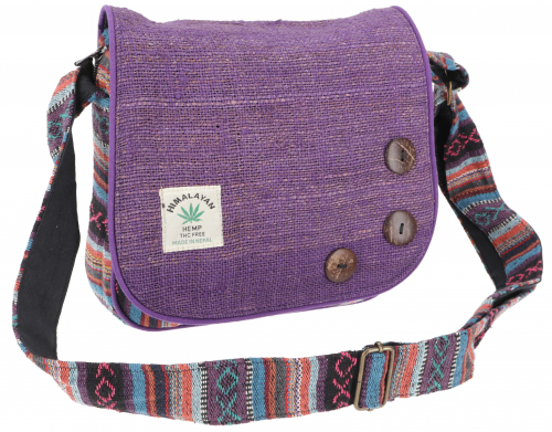 Boho shoulder bag from Nepal, hemp shoulder bag - purple - 20x24x5 cm 
