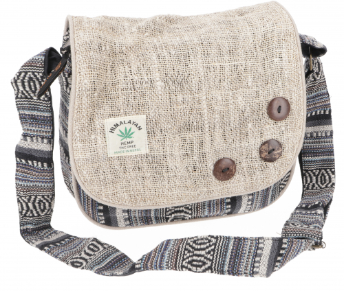 Boho shoulder bag from Nepal, hemp shoulder bag - natural - 20x24x5 cm 