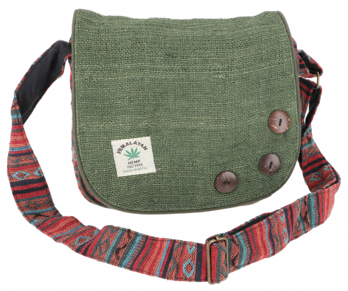Boho shoulder bag from Nepal, hemp shoulder bag - green - 20x24x5 cm 