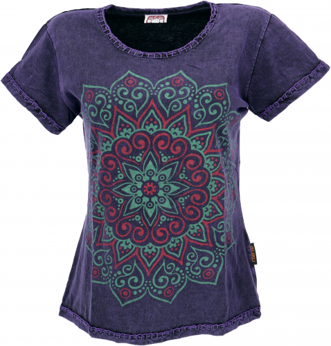 Boho T-shirt with mandala print, stonewashed T-shirt - purple