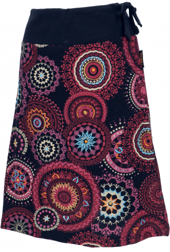 Embroidered knee-length skirt, boho chic, retro mandala - pink