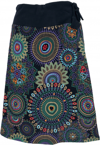Embroidered knee-length skirt, boho chic, retro mandala - purple/colorful